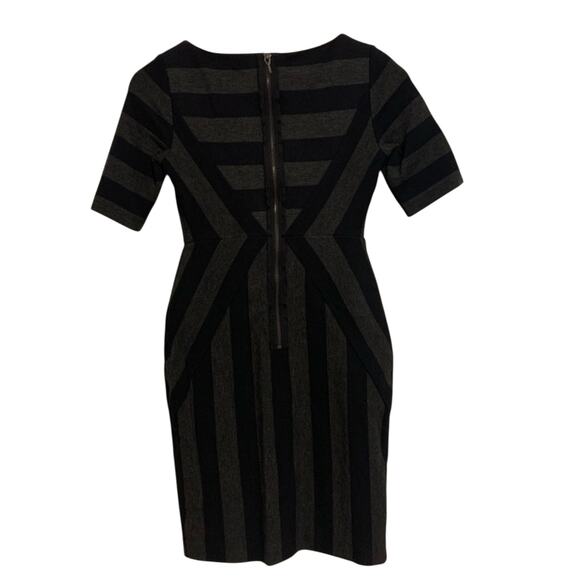 Anthropologie Maeve Black Charcoal Wide Stripe Fitted Short Sleeve Mini Dress - Picture 10 of 12